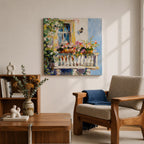 Mediterranean Balcony Wall Art Tuscan Terrace Framed Canvas Rustic Floral Boho Garden Decor