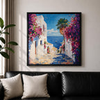 Santorini Greece Wall Art Greek Island Framed Canvas Mediterranean Coastal Landscape Living Room Decor