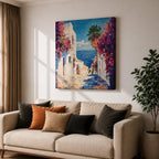 Santorini Greece Wall Art Greek Island Framed Canvas Mediterranean Coastal Landscape Living Room Decor