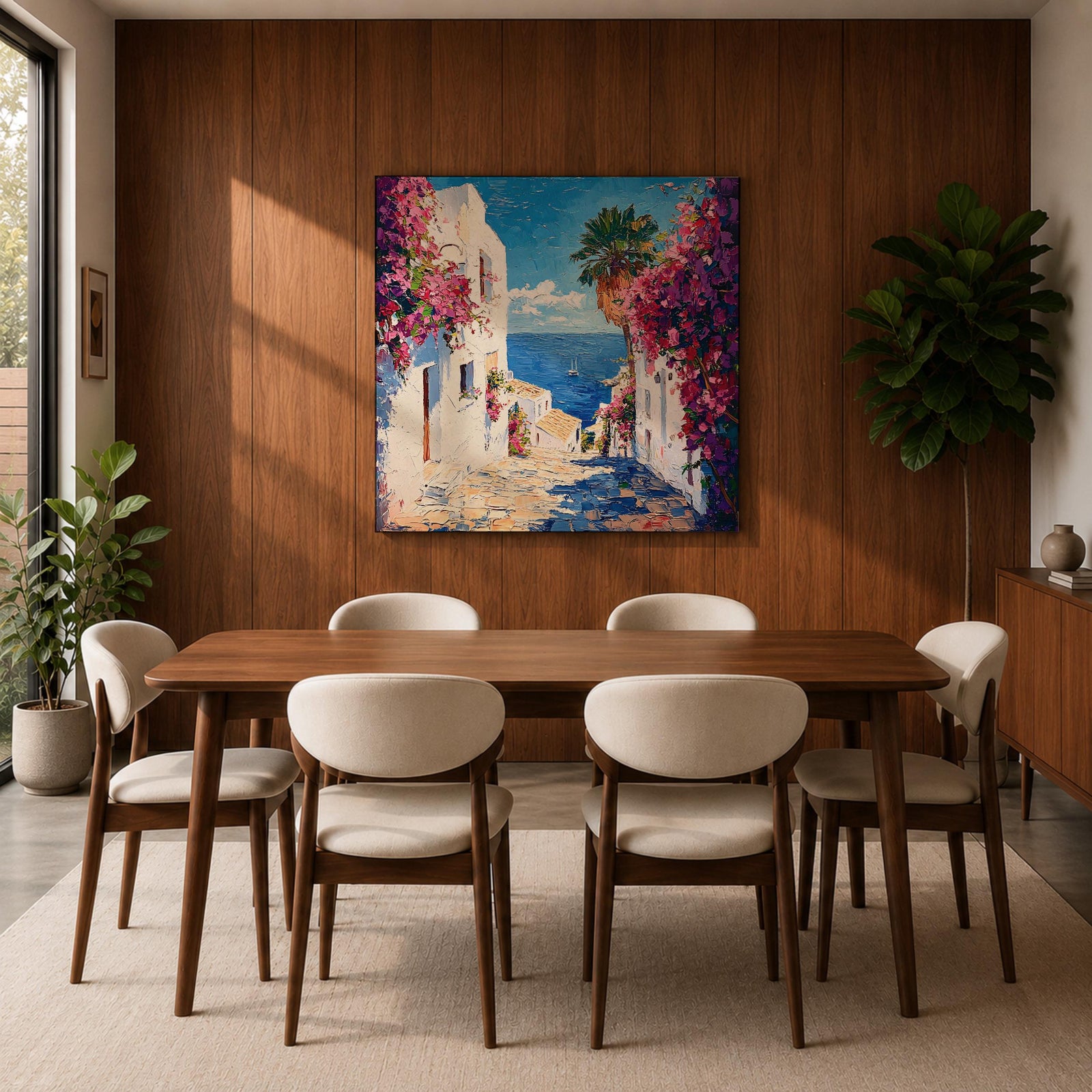 Santorini Greece Wall Art Greek Island Framed Canvas Mediterranean Coastal Landscape Living Room Decor