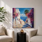Santorini Greece Wall Art Greek Island Framed Canvas Mediterranean Coastal Landscape Living Room Decor