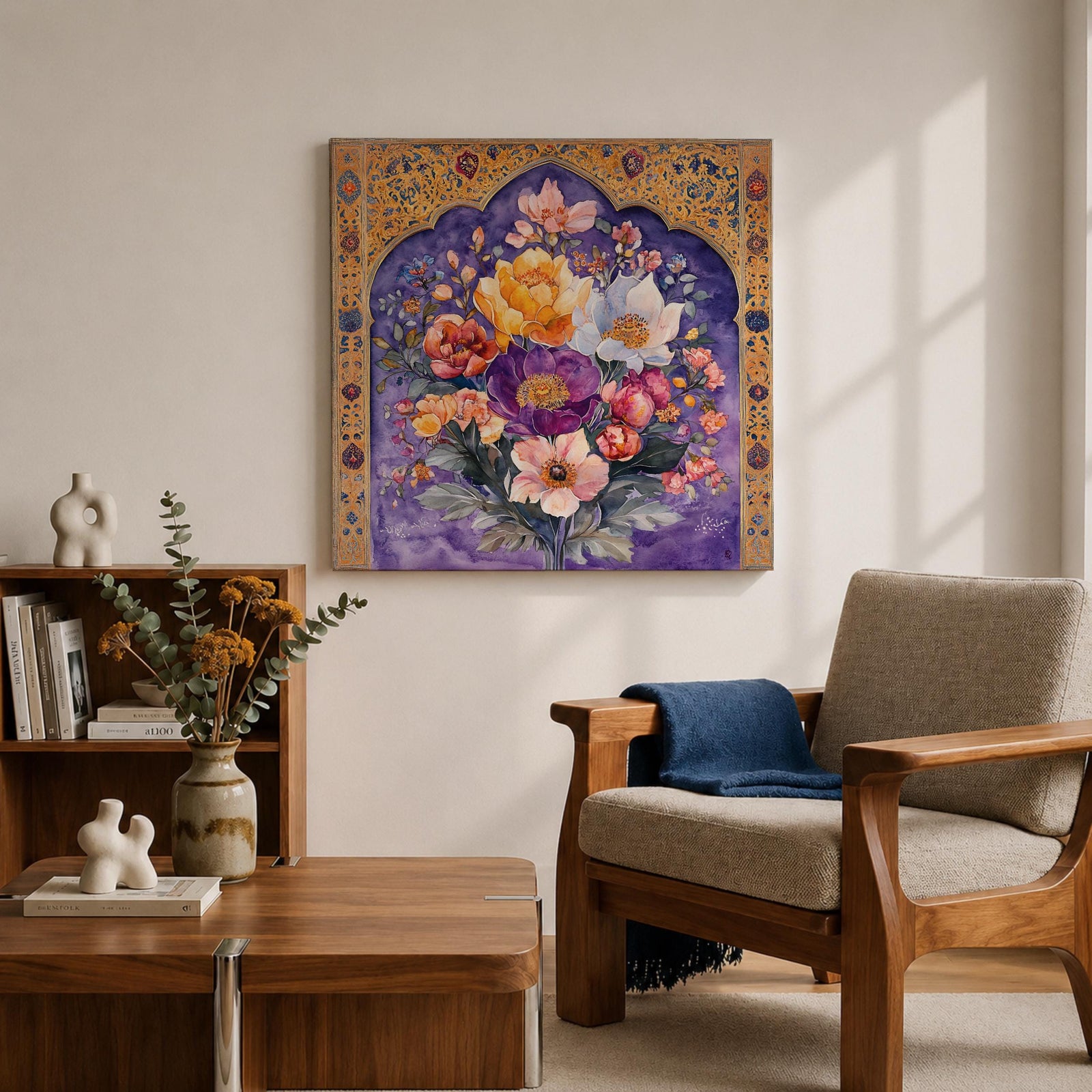 Persian Floral Wall Art Arch Bouquet Framed Canvas Gol O Morgh Persian Islamic Decor