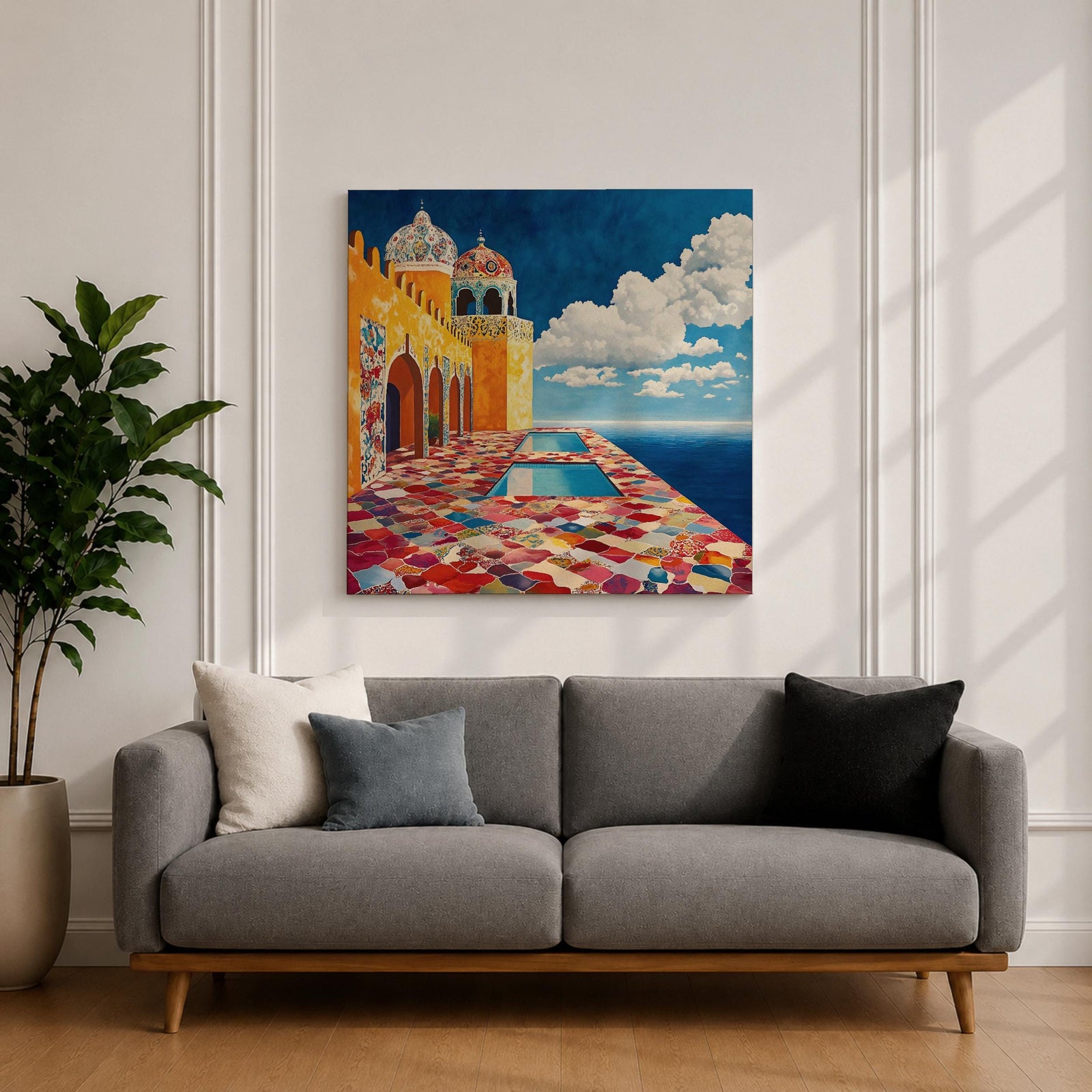 Moroccan Palace Wall Art Ocean Terrace Framed Canvas Riad Mosaic Islamic Home Decor