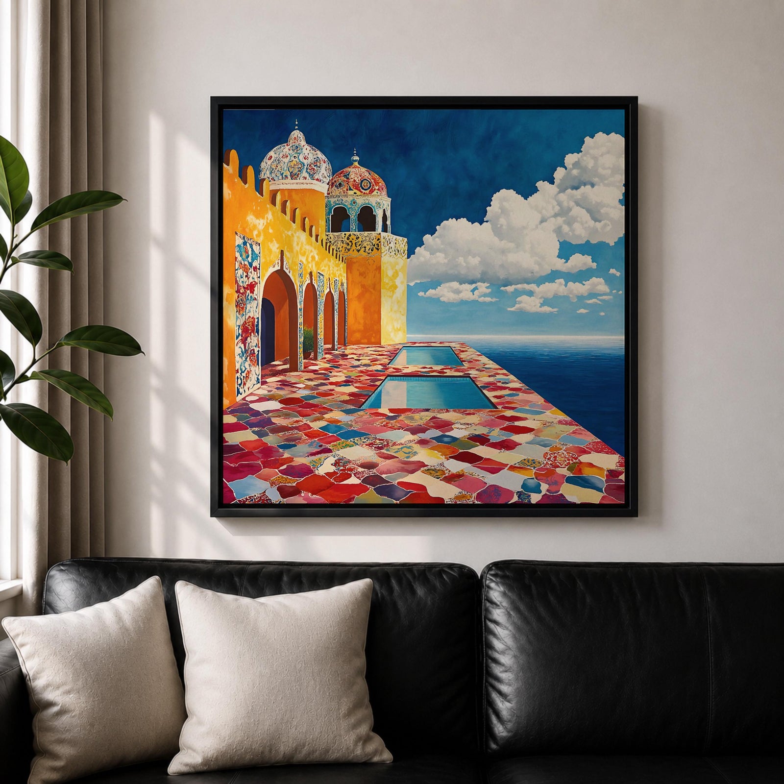 Moroccan Palace Wall Art Ocean Terrace Framed Canvas Riad Mosaic Islamic Home Decor