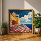 Moroccan Palace Wall Art Ocean Terrace Framed Canvas Riad Mosaic Islamic Home Decor