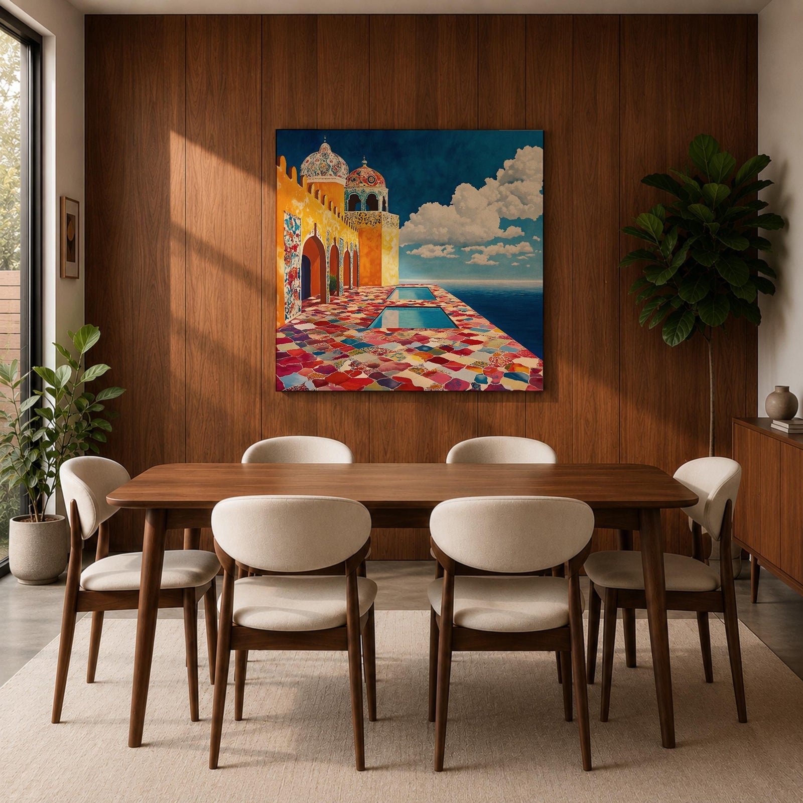 Moroccan Palace Wall Art Ocean Terrace Framed Canvas Riad Mosaic Islamic Home Decor