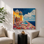 Moroccan Palace Wall Art Ocean Terrace Framed Canvas Riad Mosaic Islamic Home Decor