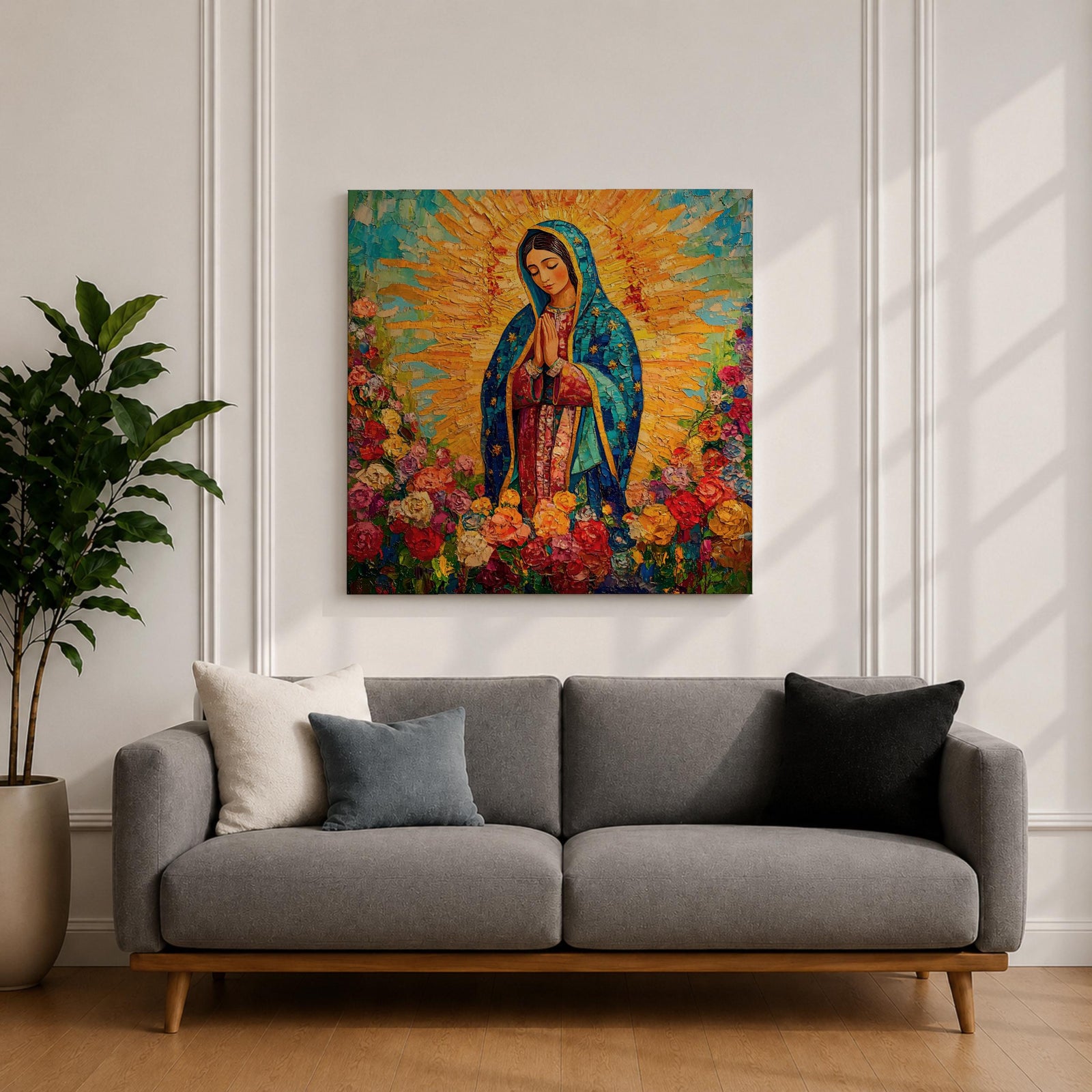 Our Lady of Guadalupe Wall Art La Guadalupana Framed Canvas Mexican Catholic Prayer Decor