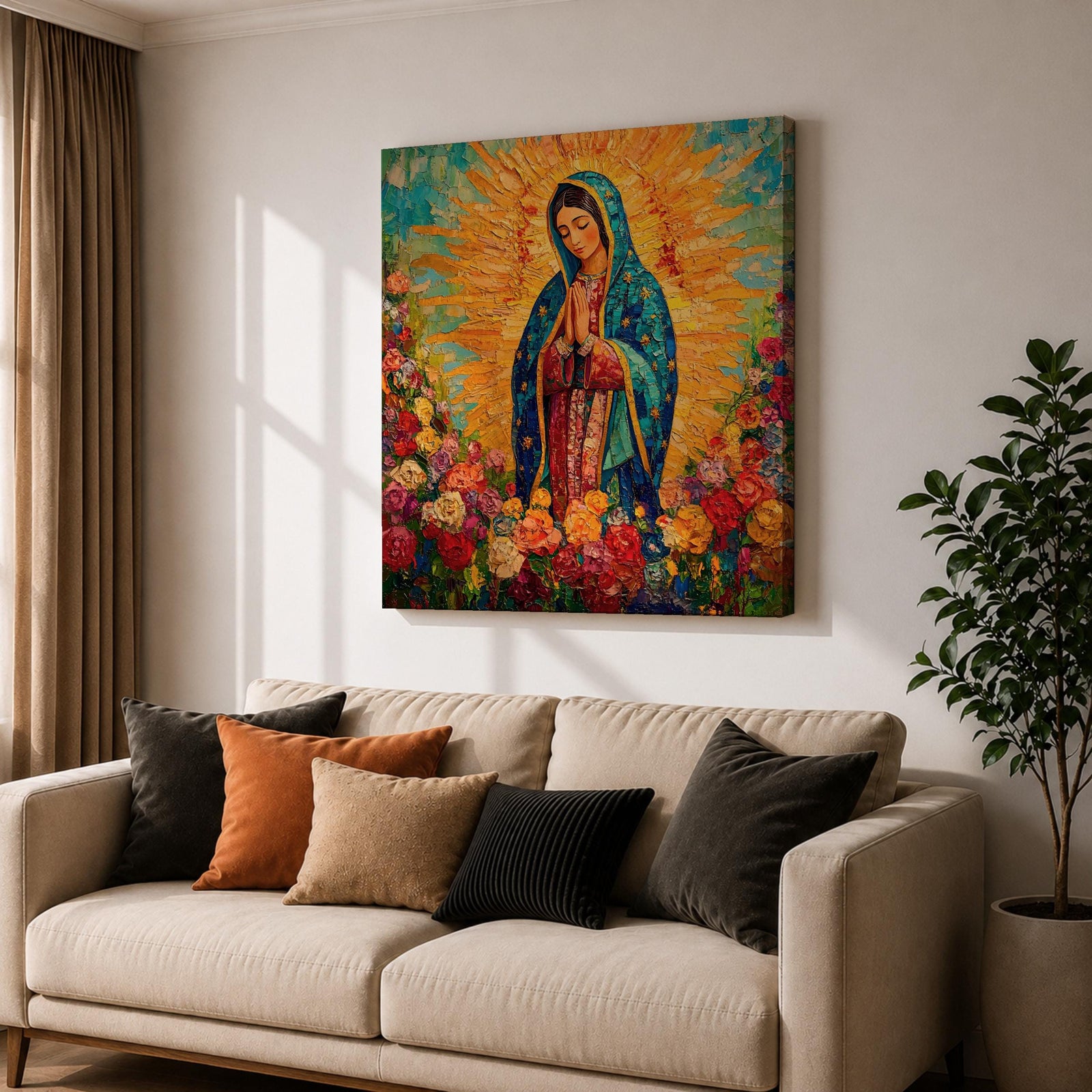 Our Lady of Guadalupe Wall Art La Guadalupana Framed Canvas Mexican Catholic Prayer Decor