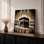 Kaaba Wall Art Grand Mosque Framed Canvas Makkah Gold Leaf Islamic Home Decor