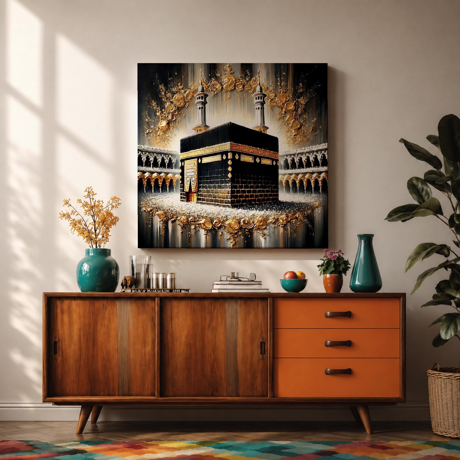 Kaaba Wall Art Grand Mosque Framed Canvas Makkah Gold Leaf Islamic Home Decor