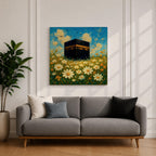 Kaaba Wall Art Daisy Field Framed Canvas Makkah Impressionist Islamic Home Decor