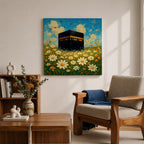Kaaba Wall Art Daisy Field Framed Canvas Makkah Impressionist Islamic Home Decor