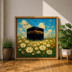 Kaaba Wall Art Daisy Field Framed Canvas Makkah Impressionist Islamic Home Decor