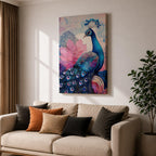 Peacock Bird Wall Art Lotus Peacock Feather Symbol Floral Gift Living Room Home Decor