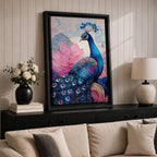 Peacock Bird Wall Art Lotus Peacock Feather Symbol Floral Gift Living Room Home Decor