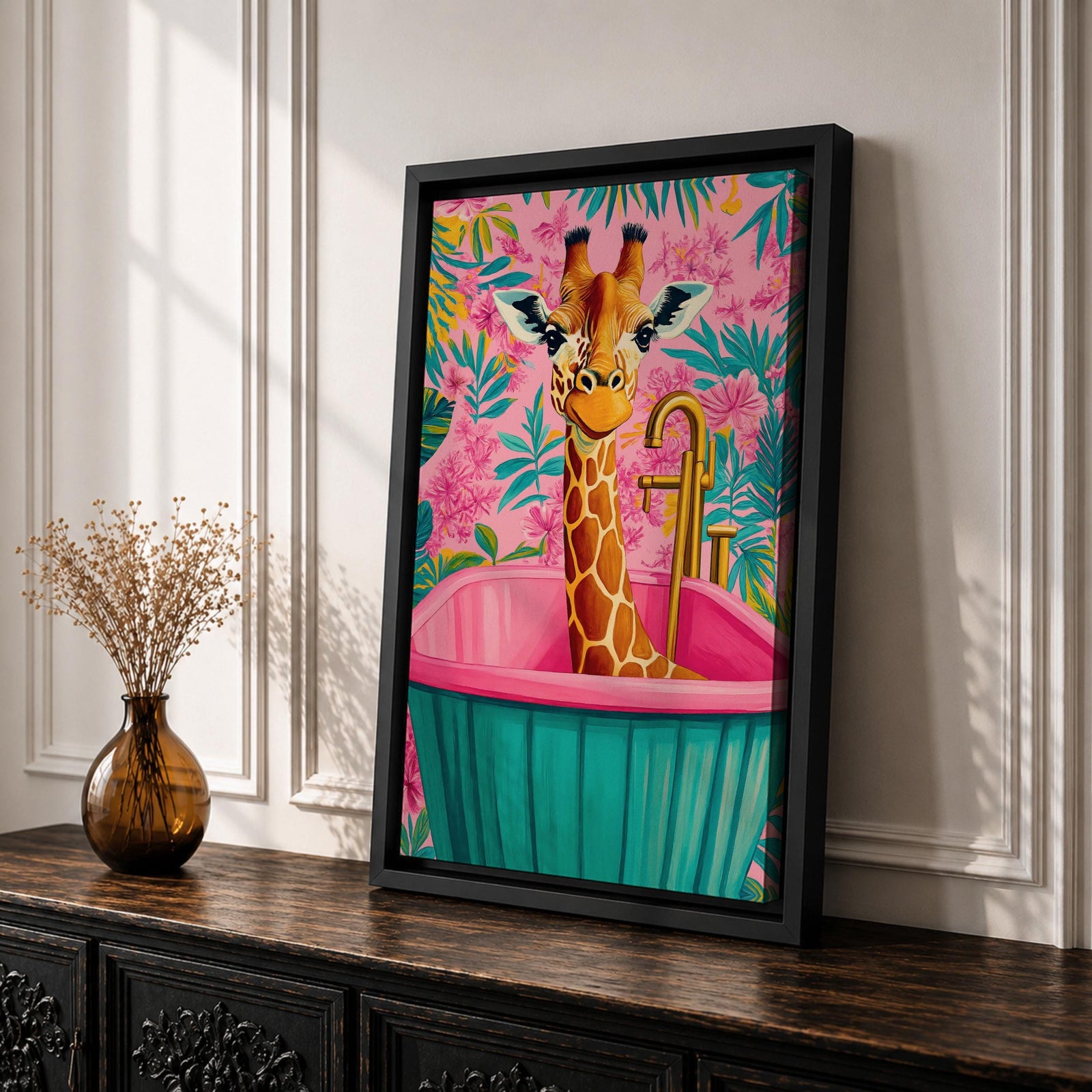 Giraffe Wildlife Wall Art Bathtub Animal Tropical Nature Gift Kids Nursery Bathroom Home Decor
