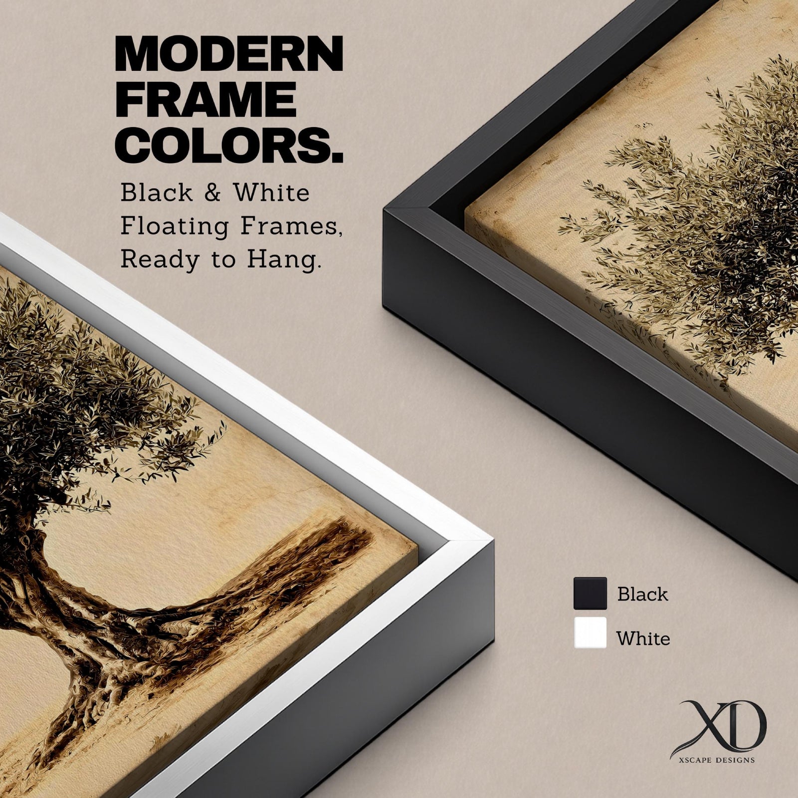A detailed vintage-style framed canvas depicting an olive tree with a textured trunk and dense foliage, rendered in warm sepia tones. The artwork highlights the natural form and intricate leaves of the Mediterranean olive tree, capturing a botanical essence with a classic vintage aesthetic.