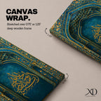 Ornamental Islamic artwork featuring Arabic calligraphy of the name Allah in gold, set within an ornate mihrab-style arch decorated with intricate floral and geometric patterns in deep turquoise and gold tones.
