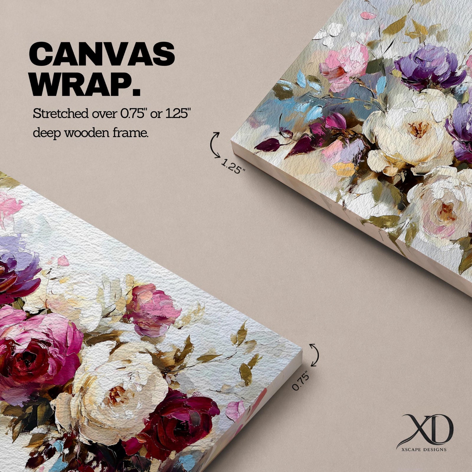 Panoramic painting of a lush bouquet of pink, cream, and purple flowers with expressive textured brushstrokes.