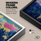 A panoramic abstract world map painting showing continents in raised textured gold tones surrounded by deep swirling blue oceans, with regions highlighted in pastel shades across Europe, Asia, and North America, creating a modern atlas style composition with rich brushwork and layered surface texture.