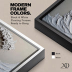 Panoramic textured relief artwork depicting a powerful ocean wave curling upward in sculpted layered forms. The cresting breaker is rendered with thick plaster like ridges and flowing contours in soft neutral tones, creating a minimalist seascape with depth and movement across the wide horizontal composition.