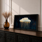 Cloud Panoramic Wall Art Abstract Gold Rain Extra Wide Framed Canvas Night Sky Decor