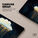 Cloud Panoramic Wall Art Abstract Gold Rain Extra Wide Framed Canvas Night Sky Decor