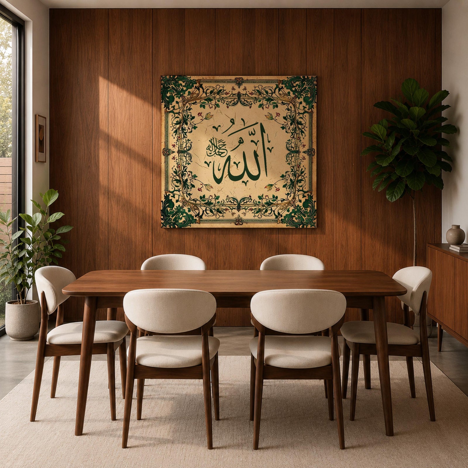Allah Wall Art Floral Arabesque Framed Canvas Arabic Calligraphy Islamic Home Decor