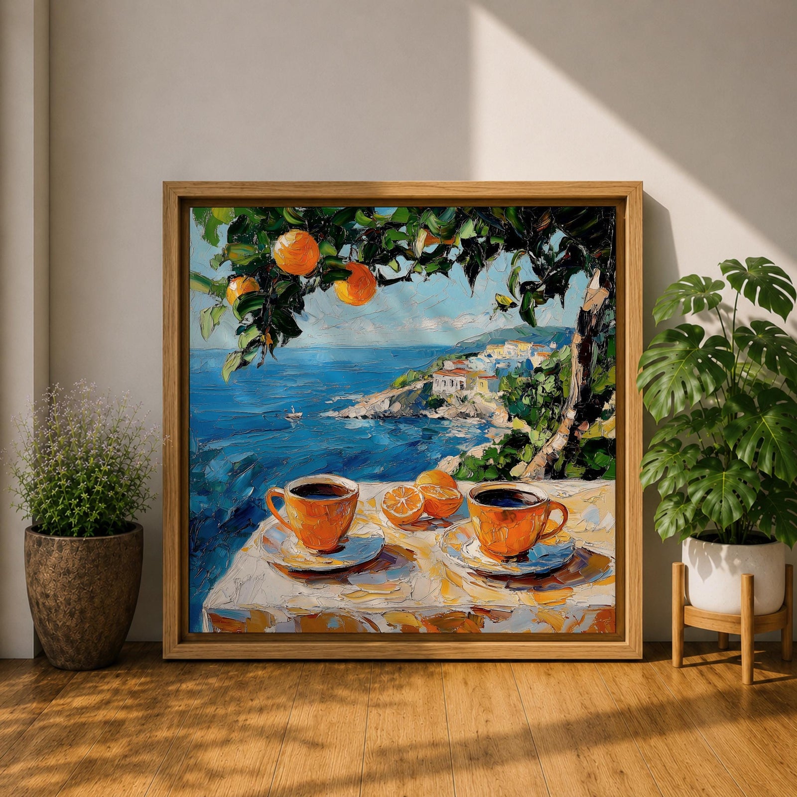 Mediterranean Coffee Table Wall Art Citrus Still Life Framed Canvas Coastal Kitchen Decor