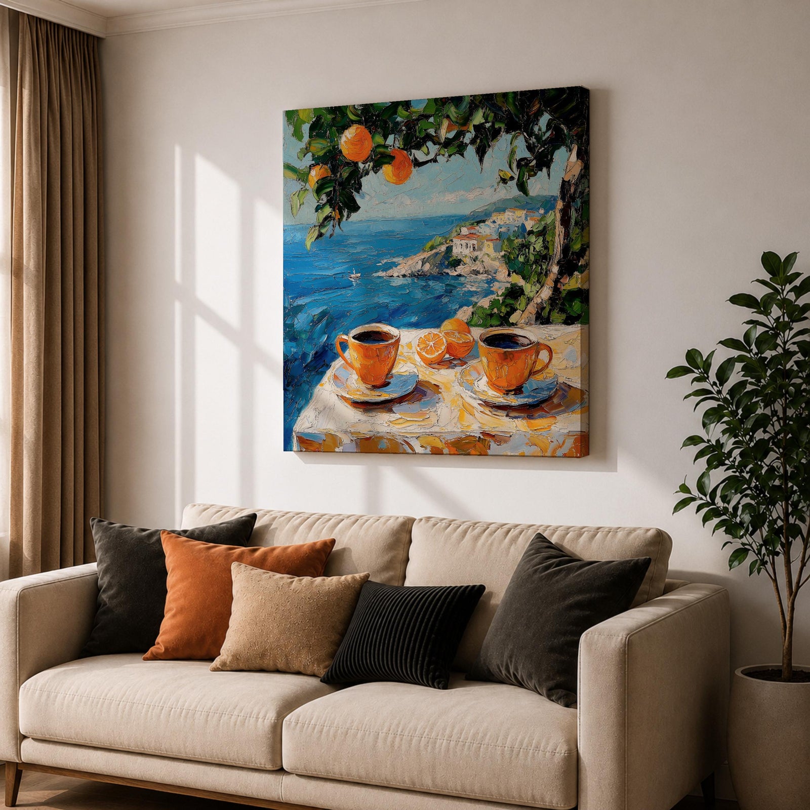 Mediterranean Coffee Table Wall Art Citrus Still Life Framed Canvas Coastal Kitchen Decor
