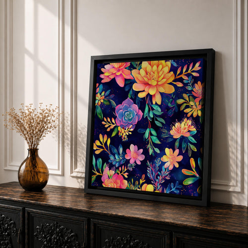 Botanical Garden Wall Art Colorful Floral Painting Framed Canvas Modern Home Decor