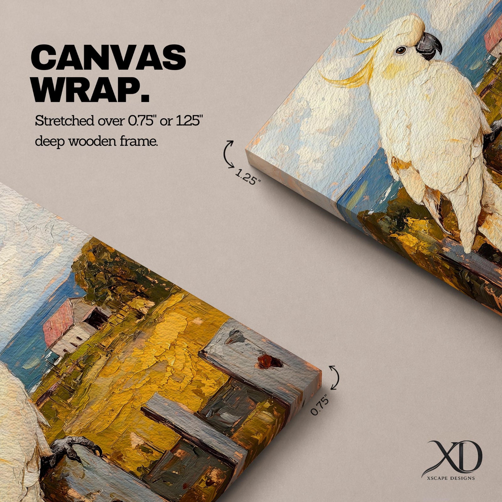 Cockatoo Wall Art Sulphur Crested Parrot Framed Canvas Australian Bird Impasto Animal Home Decor