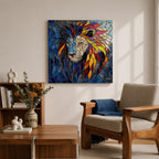 Lion Wall Art Savanna King Framed Canvas Jungle Stained Glass Safari Wildlife Decor