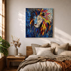 Lion Wall Art Savanna King Framed Canvas Jungle Stained Glass Safari Wildlife Decor
