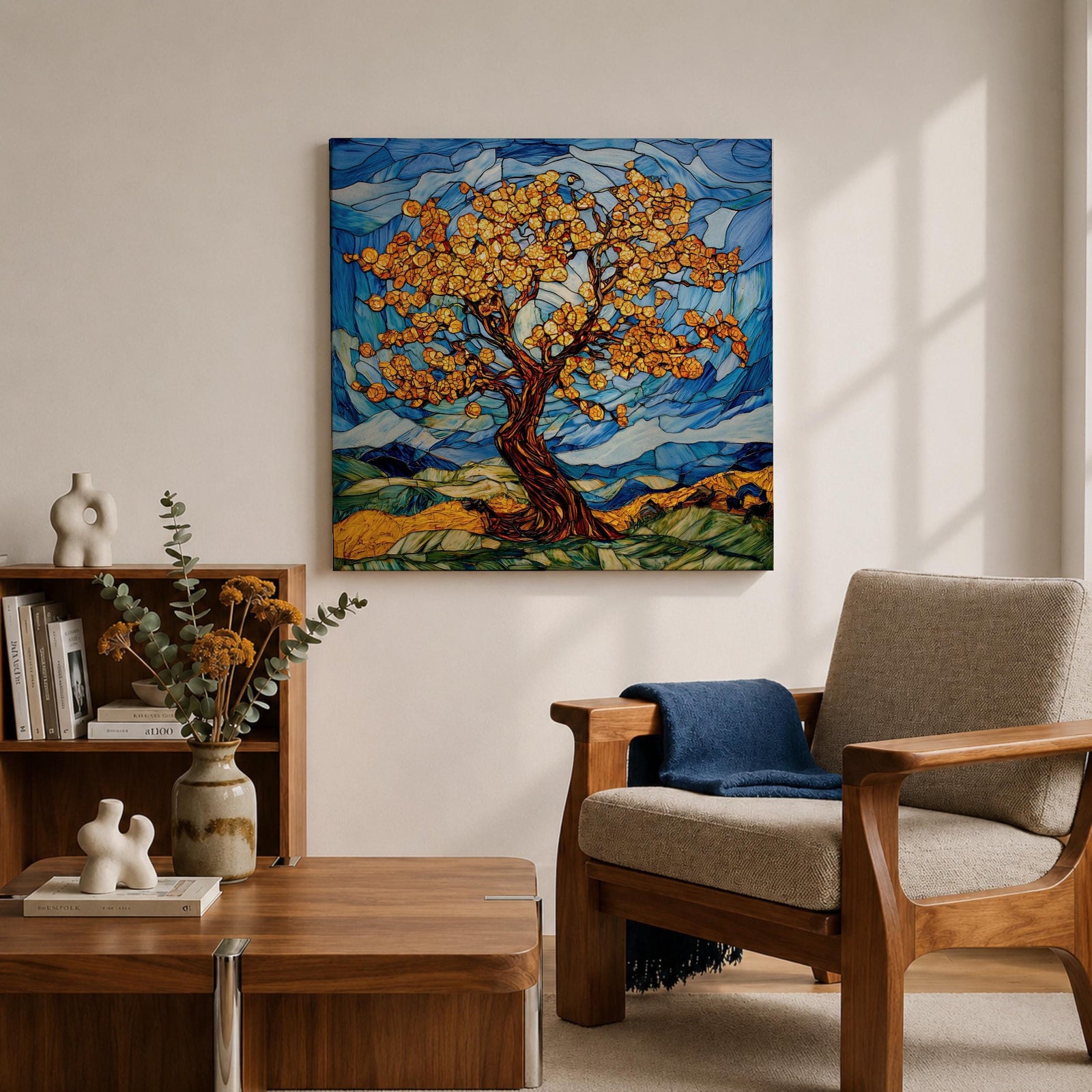 Tree Wall Art Yggdrasil Framed Canvas Stained Glass Botanical Mosaic Home Decor