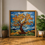 Tree Wall Art Yggdrasil Framed Canvas Stained Glass Botanical Mosaic Home Decor