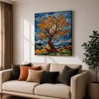 Tree Wall Art Yggdrasil Framed Canvas Stained Glass Botanical Mosaic Home Decor