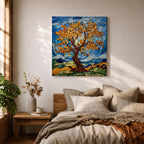 Tree Wall Art Yggdrasil Framed Canvas Stained Glass Botanical Mosaic Home Decor