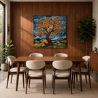 Tree Wall Art Yggdrasil Framed Canvas Stained Glass Botanical Mosaic Home Decor