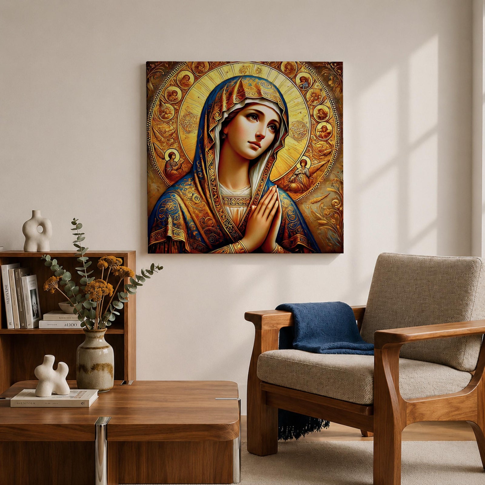 Virgin Mary Wall Art Theotokos Framed Canvas Catholic Byzantine Icon Home Decor