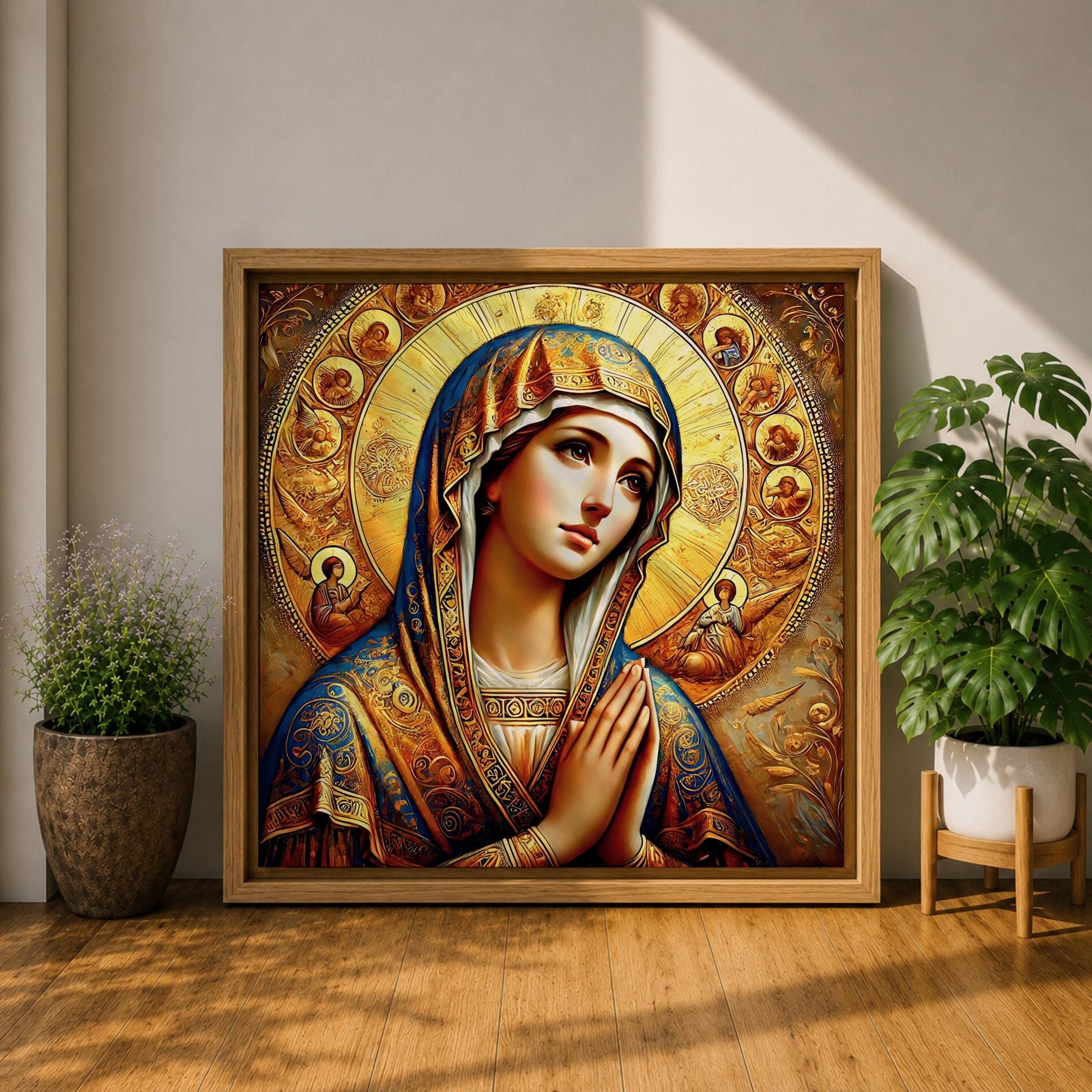 Virgin Mary Wall Art Theotokos Framed Canvas Catholic Byzantine Icon Home Decor