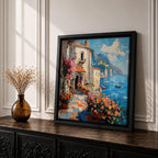 Amalfi Coast Italy Wall Art Mediterranean Seaside Framed Canvas Coastal Landscape Living Room Decor