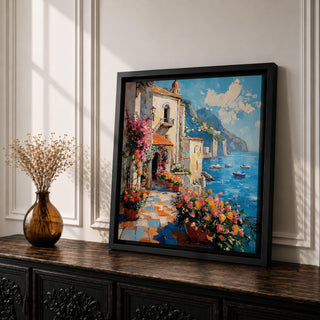 Amalfi Coast Italy Wall Art Mediterranean Seaside Framed Canvas Coastal Landscape Living Room Decor