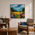 Wildflower Meadow Wall Art Summer Field Landscape Framed Canvas Nature Home Decor
