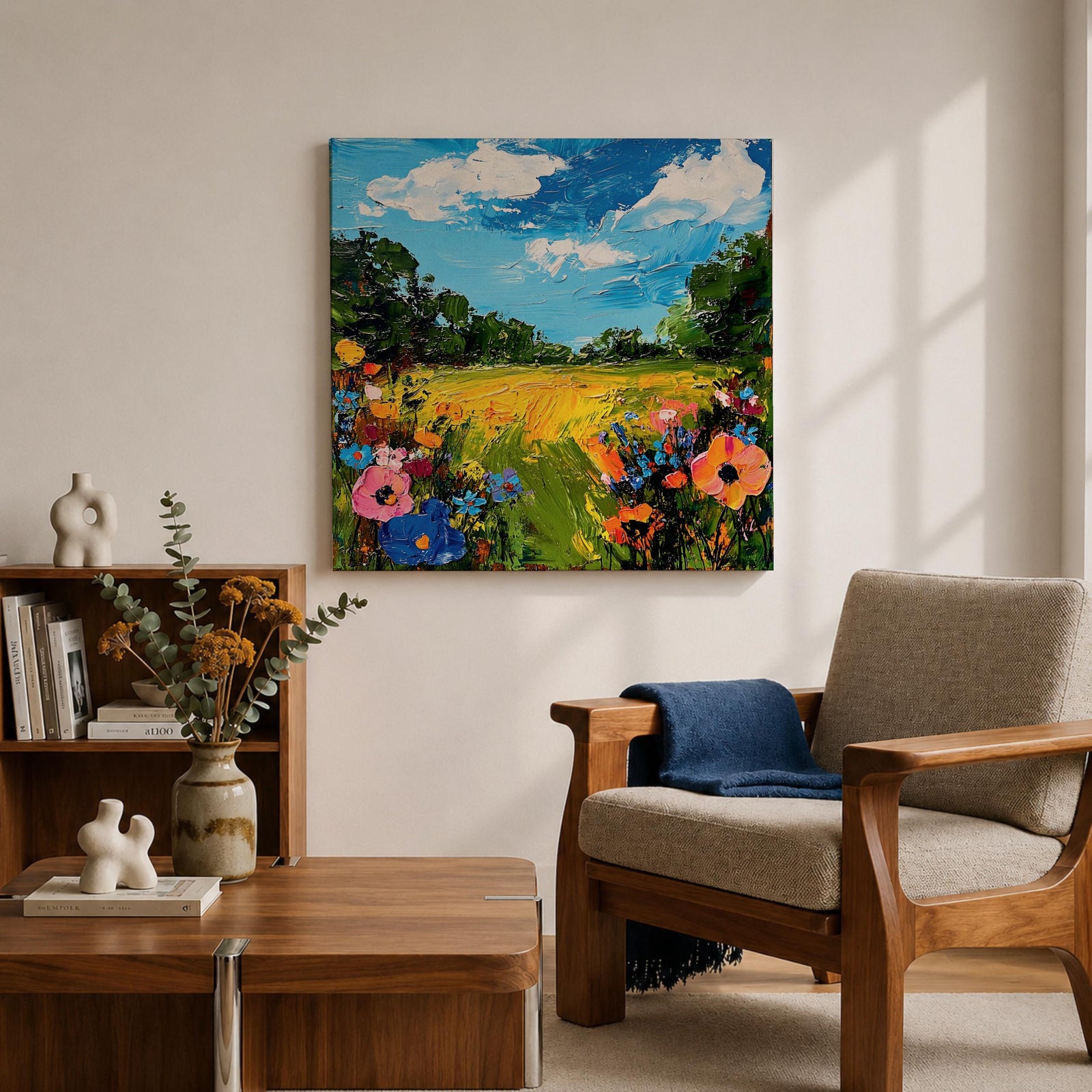 Wildflower Meadow Wall Art Summer Field Landscape Framed Canvas Nature Home Decor