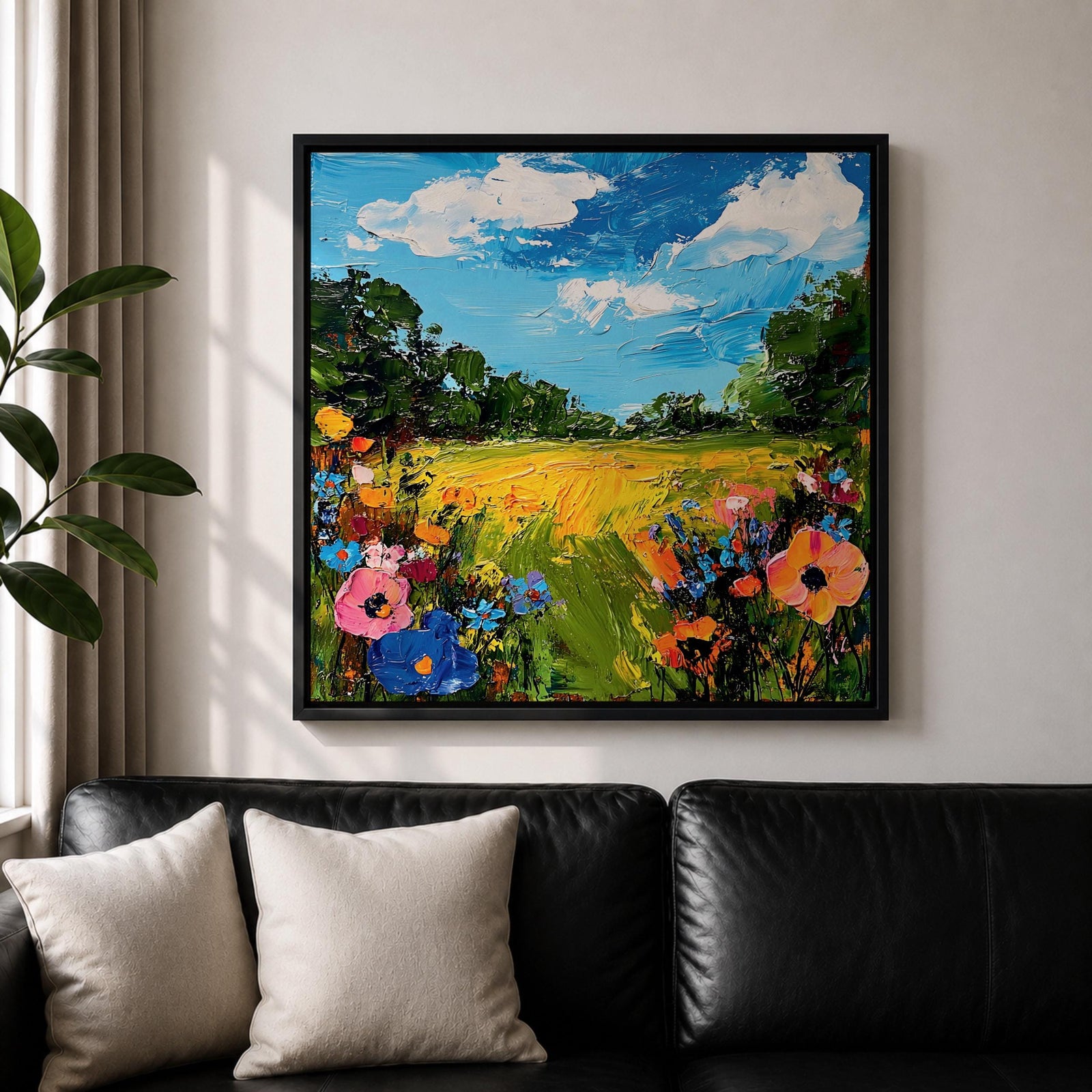 Wildflower Meadow Wall Art Summer Field Landscape Framed Canvas Nature Home Decor