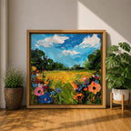 Wildflower Meadow Wall Art Summer Field Landscape Framed Canvas Nature Home Decor