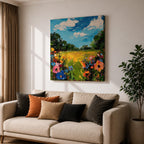 Wildflower Meadow Wall Art Summer Field Landscape Framed Canvas Nature Home Decor