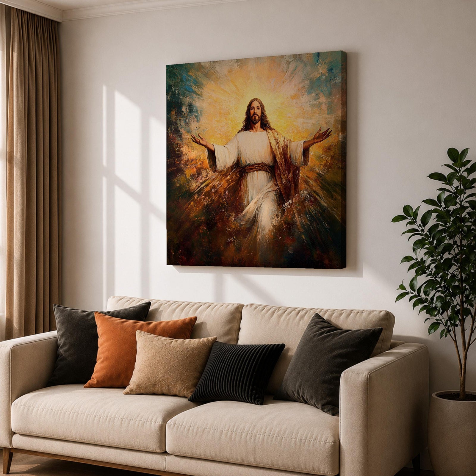 Jesus Resurrection Wall Art Risen Christ Framed Canvas Biblical Christian Home Decor